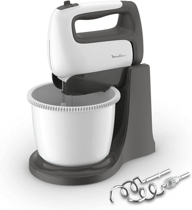 Moulinex HM4641 Prep'Mix+ Batidora eléctrica, con varillas y ganchos amasadores de acero inoxidable para mezclar, batir y montar, recipiente autoajustable de 2,5 l, 5 velocidades y ajuste turbo